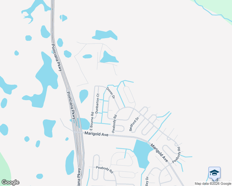 map of restaurants, bars, coffee shops, grocery stores, and more near 1330 Dover Drive in Kissimmee