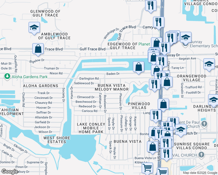 map of restaurants, bars, coffee shops, grocery stores, and more near 4019 Scarlet Maple Dr in Holiday