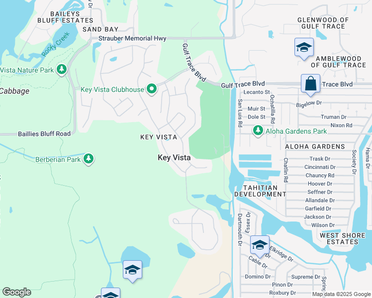 map of restaurants, bars, coffee shops, grocery stores, and more near 2410 Indian Key Drive in Holiday