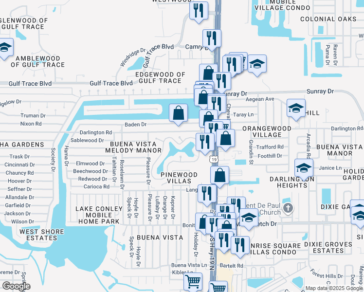 map of restaurants, bars, coffee shops, grocery stores, and more near 4354 Tahitian Gardens Circle in Holiday