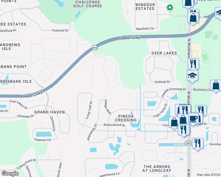 map of restaurants, bars, coffee shops, grocery stores, and more near 3496 Peninsula Circle in Melbourne