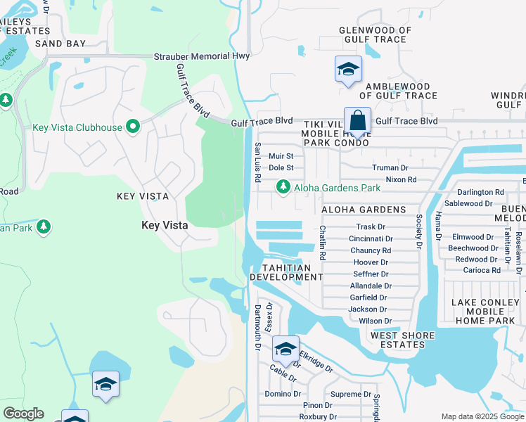 map of restaurants, bars, coffee shops, grocery stores, and more near 2418 San Luis Road in Holiday