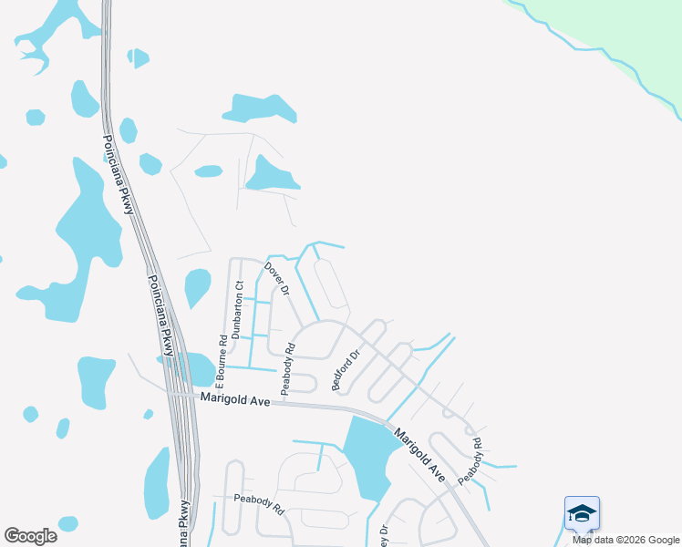 map of restaurants, bars, coffee shops, grocery stores, and more near 1332 Burnley Court in Kissimmee