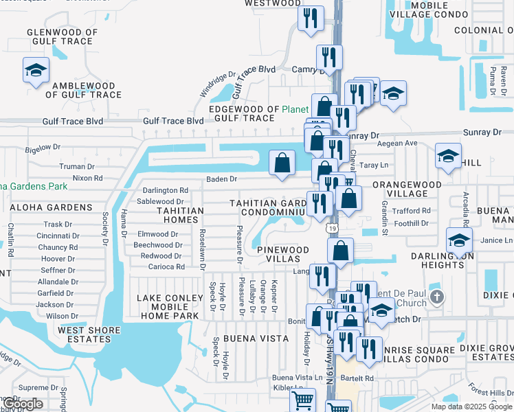 map of restaurants, bars, coffee shops, grocery stores, and more near 4351 Tahitian Gardens Circle in Holiday