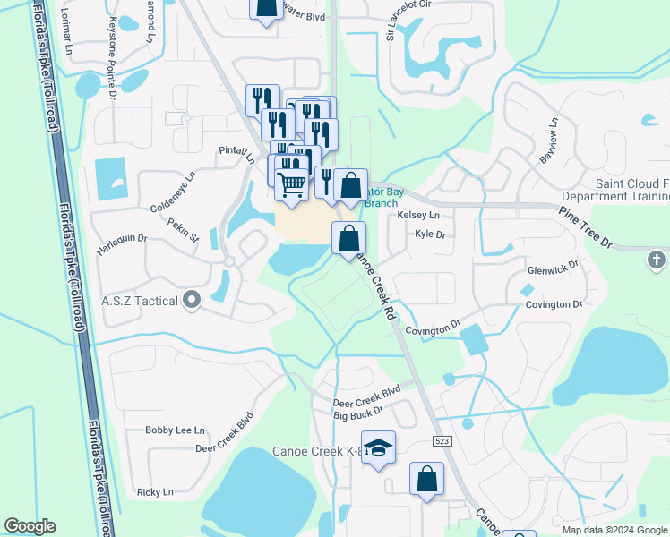 map of restaurants, bars, coffee shops, grocery stores, and more near 3456 Allegra Circle in St. Cloud