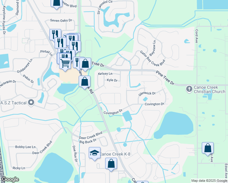 map of restaurants, bars, coffee shops, grocery stores, and more near 1853 Cayman Cove Circle in St. Cloud