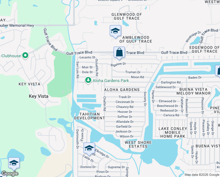 map of restaurants, bars, coffee shops, grocery stores, and more near 3303 Umber Road in Holiday