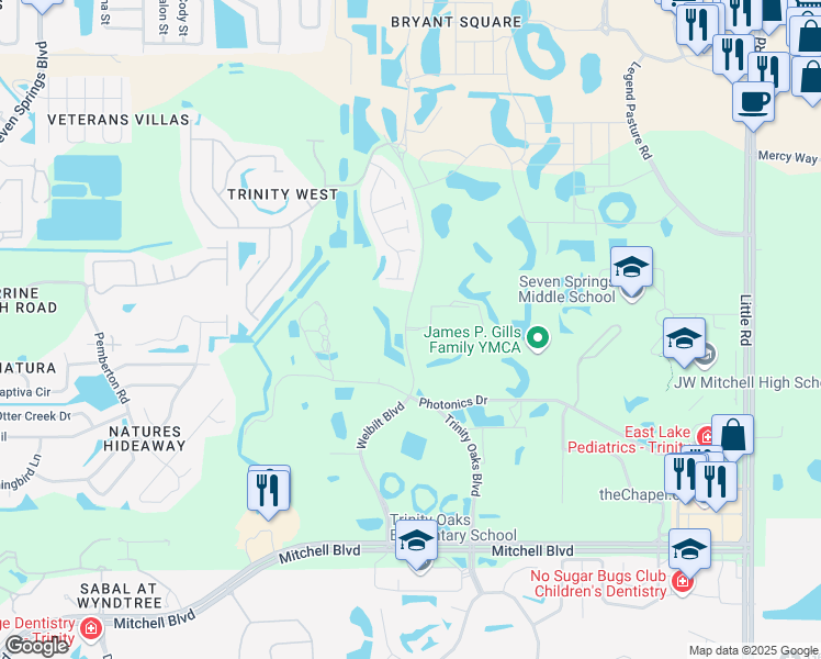 map of restaurants, bars, coffee shops, grocery stores, and more near in NEW PRT RCHY