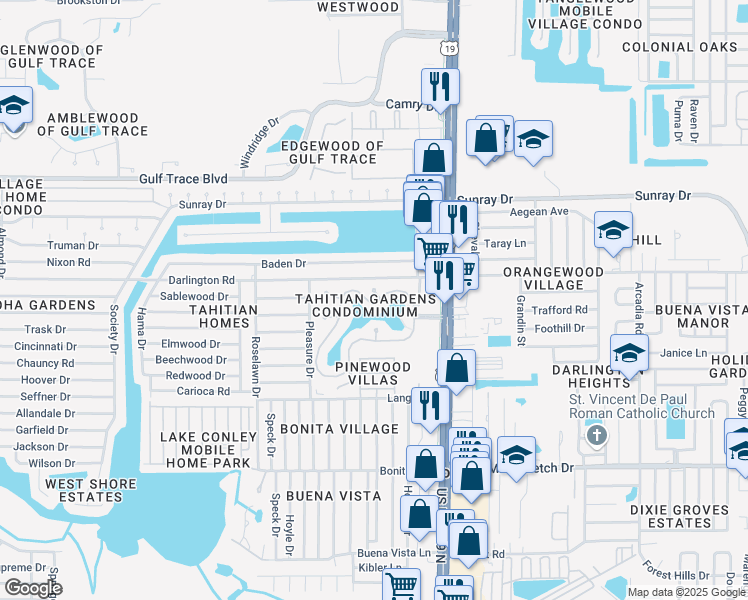 map of restaurants, bars, coffee shops, grocery stores, and more near 4354 Tahitian Gardens Circle in Holiday