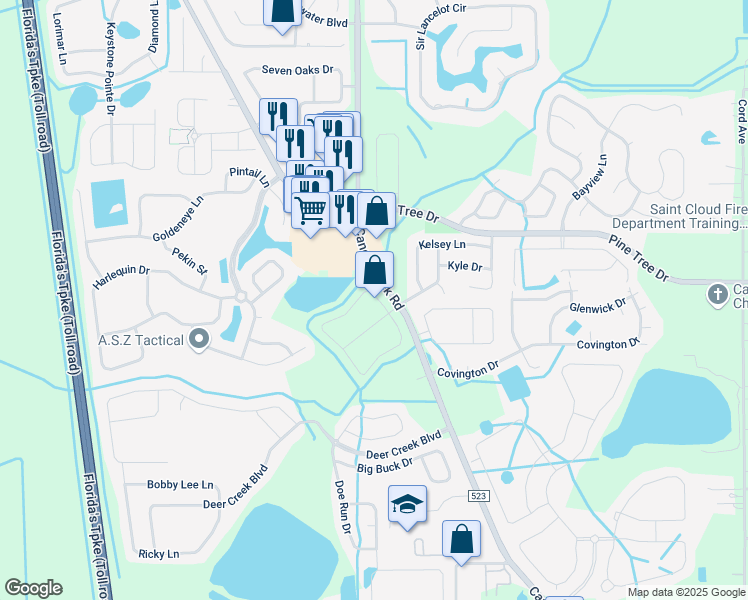 map of restaurants, bars, coffee shops, grocery stores, and more near 3456 Allegra Circle in St. Cloud