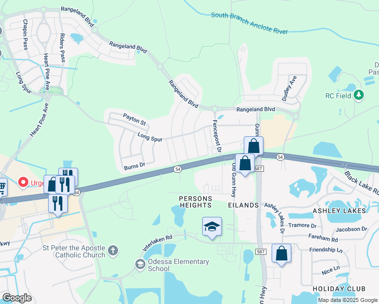 map of restaurants, bars, coffee shops, grocery stores, and more near 2441 Rail Spur in Odessa