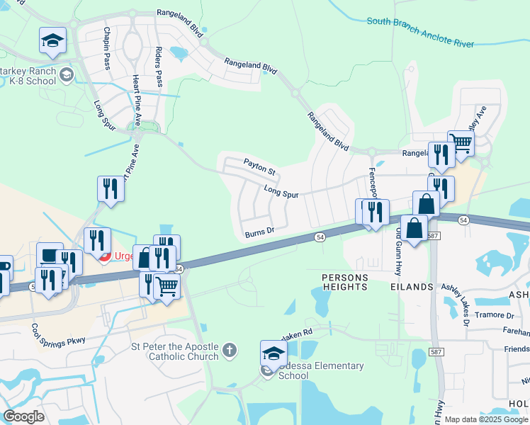 map of restaurants, bars, coffee shops, grocery stores, and more near 13203 Payton Street in Odessa