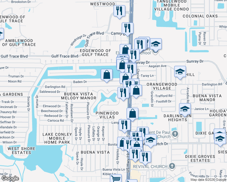 map of restaurants, bars, coffee shops, grocery stores, and more near 4354 Tahitian Gardens Circle in Holiday