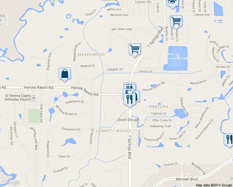 map of restaurants, bars, coffee shops, grocery stores, and more near 2359 Woodbend Circle in New Port Richey