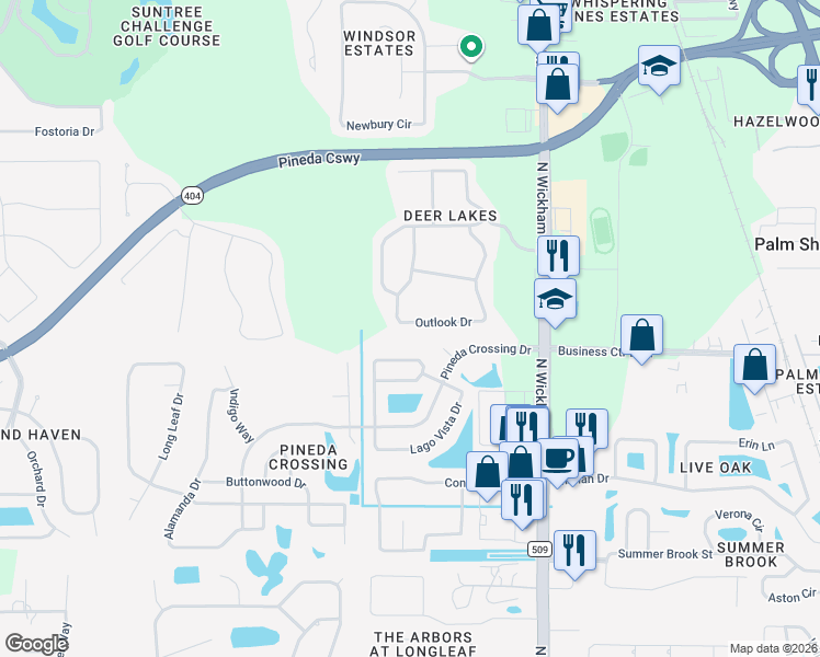 map of restaurants, bars, coffee shops, grocery stores, and more near 4962 Outlook Drive in Melbourne