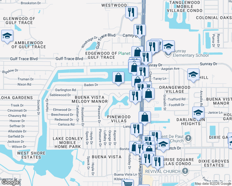 map of restaurants, bars, coffee shops, grocery stores, and more near 4354 Tahitian Gardens Circle in Holiday