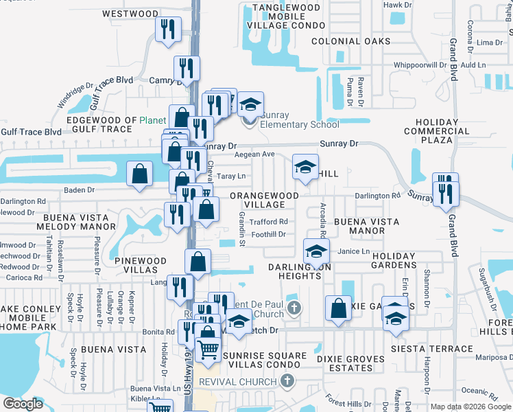 map of restaurants, bars, coffee shops, grocery stores, and more near in Holiday