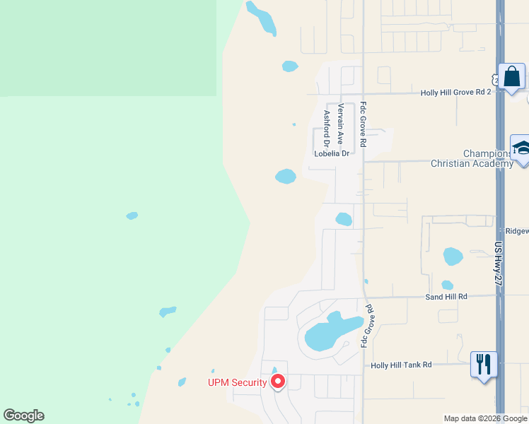 map of restaurants, bars, coffee shops, grocery stores, and more near 2900-2940 Holly Hill Grove Road 1 in Davenport