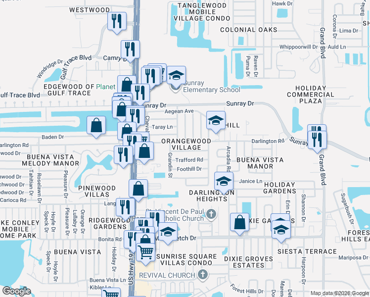 map of restaurants, bars, coffee shops, grocery stores, and more near in Holiday