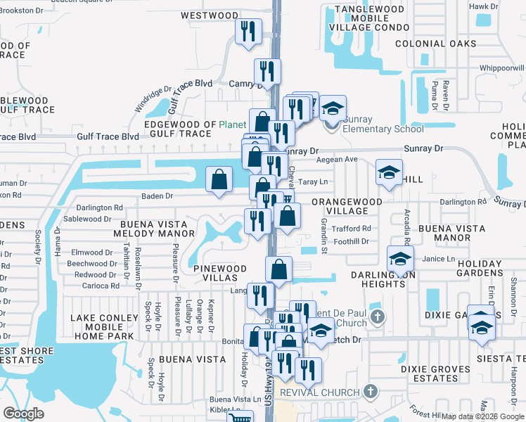 map of restaurants, bars, coffee shops, grocery stores, and more near in Holiday