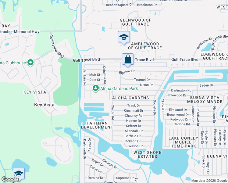 map of restaurants, bars, coffee shops, grocery stores, and more near 2520 Fentress Place in Holiday