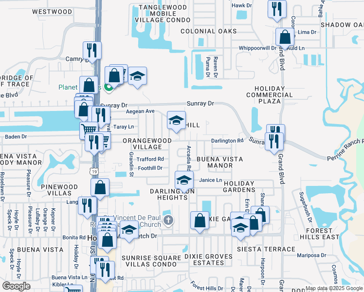 map of restaurants, bars, coffee shops, grocery stores, and more near 4916 Lemonwood Loop in Holiday