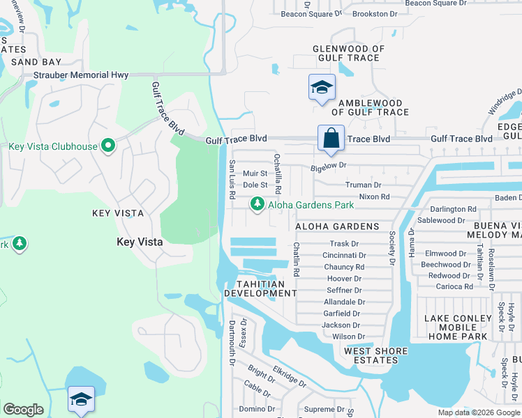 map of restaurants, bars, coffee shops, grocery stores, and more near 3112 Salton Street in Holiday