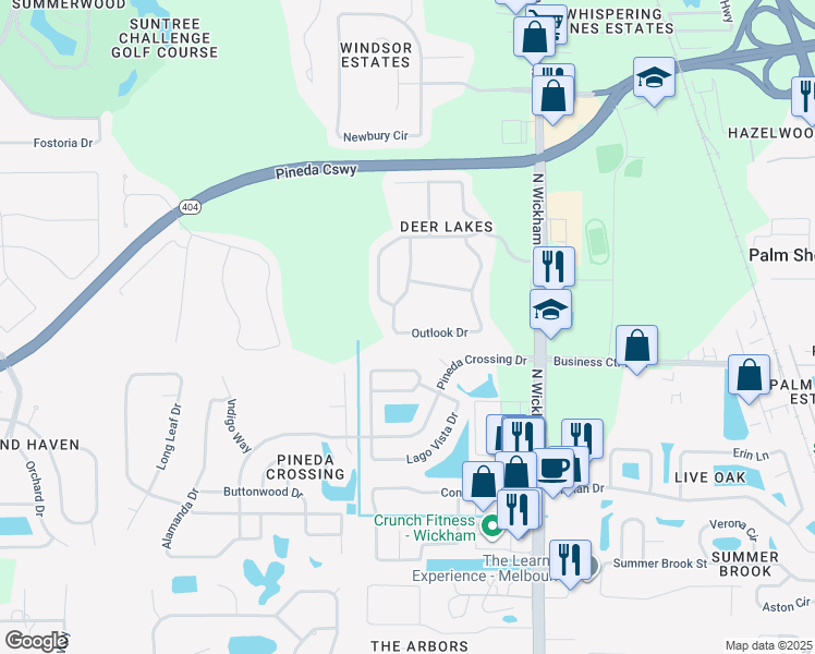 map of restaurants, bars, coffee shops, grocery stores, and more near 4973 Outlook Drive in Melbourne