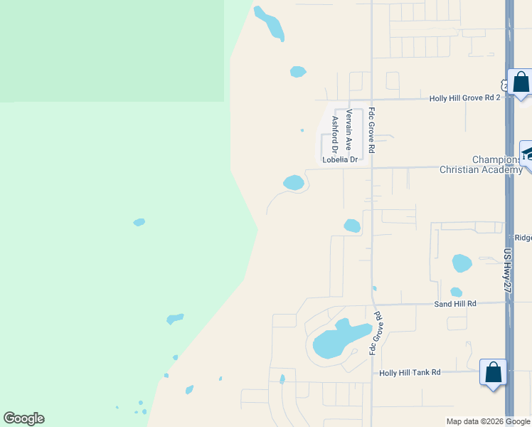 map of restaurants, bars, coffee shops, grocery stores, and more near 2940 Holly Hill Grove Road 1 in Davenport