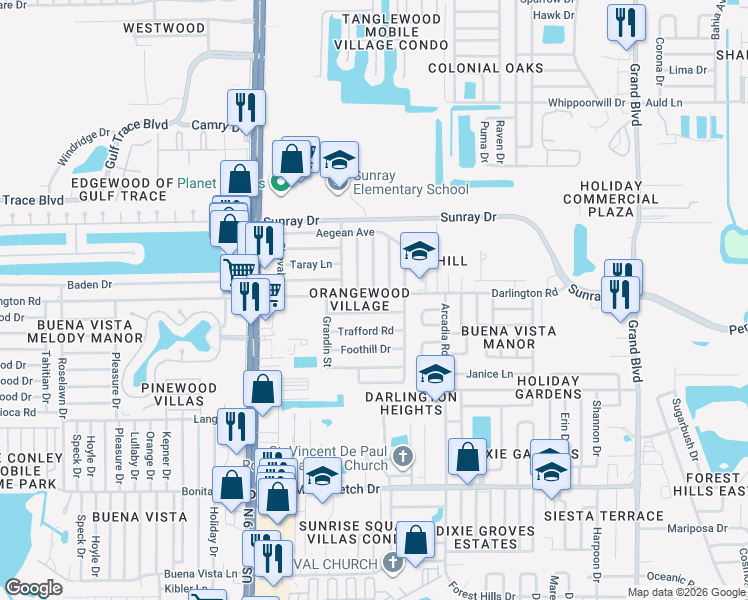 map of restaurants, bars, coffee shops, grocery stores, and more near in Holiday