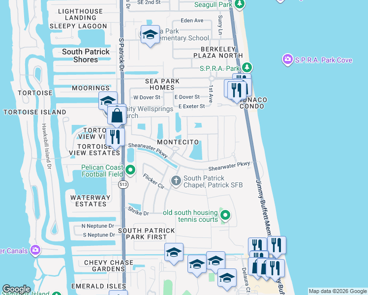 map of restaurants, bars, coffee shops, grocery stores, and more near 750 Ventura Drive in Satellite Beach