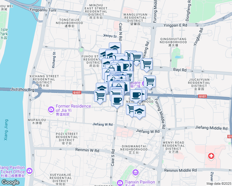 map of restaurants, bars, coffee shops, grocery stores, and more near Wu Yi Da Dao in Chang Sha Shi