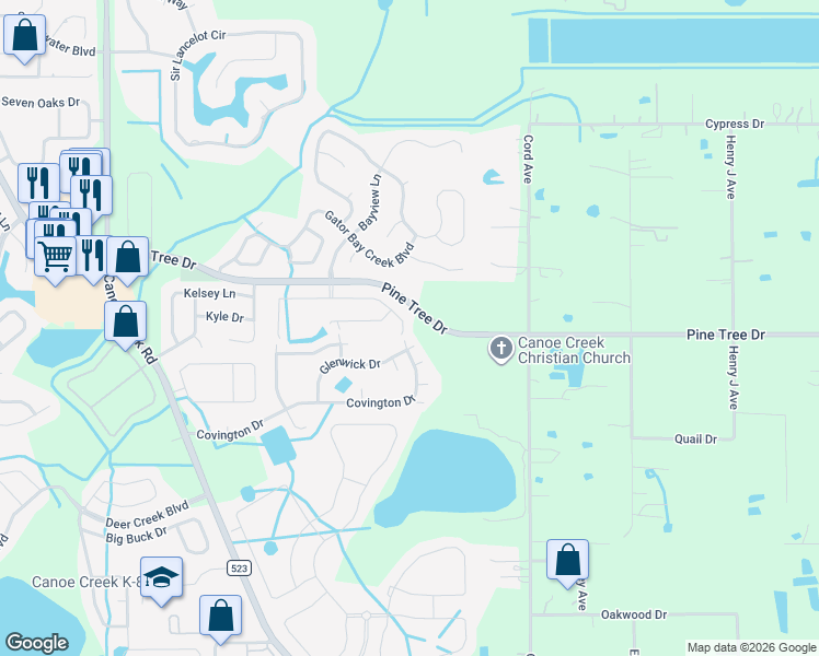 map of restaurants, bars, coffee shops, grocery stores, and more near 1116 Hilltop Place in St. Cloud