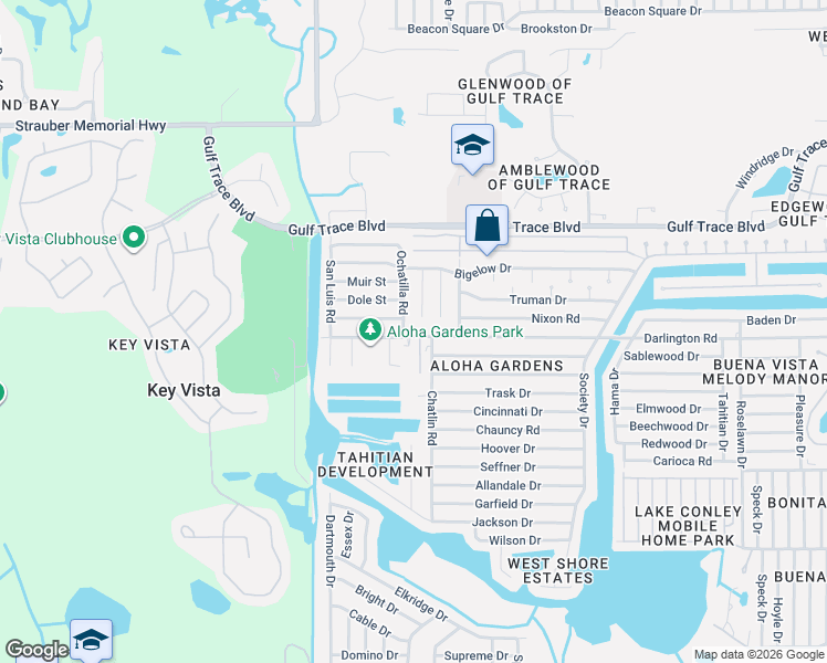 map of restaurants, bars, coffee shops, grocery stores, and more near 3215 Darlington Road in Holiday