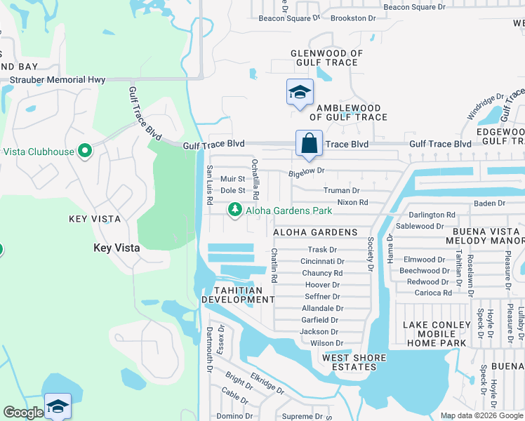 map of restaurants, bars, coffee shops, grocery stores, and more near 2516 Ochatilla Road in Holiday