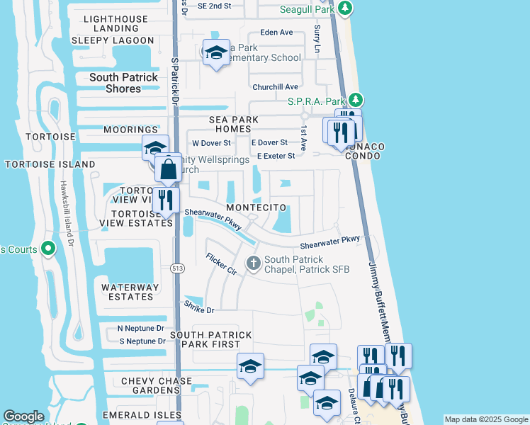 map of restaurants, bars, coffee shops, grocery stores, and more near 746 Ventura Drive in Satellite Beach