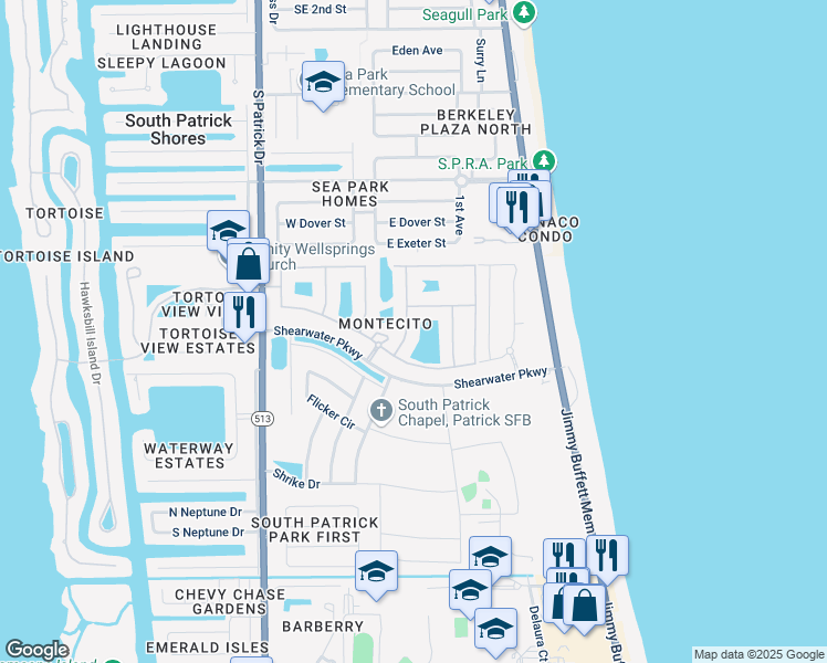map of restaurants, bars, coffee shops, grocery stores, and more near 740 Ventura Drive in Satellite Beach