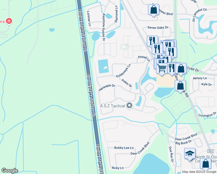 map of restaurants, bars, coffee shops, grocery stores, and more near 3490 Harlequin Drive in St. Cloud