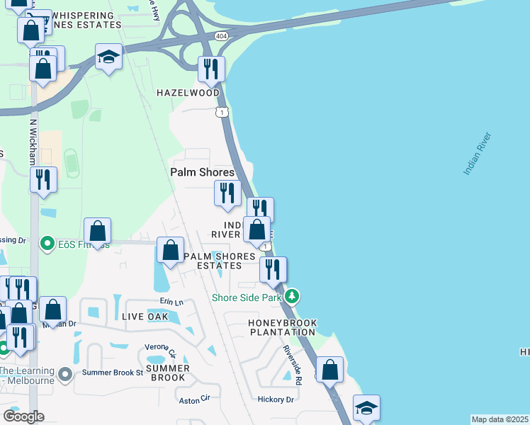 map of restaurants, bars, coffee shops, grocery stores, and more near 5275 North Harbor City Boulevard in Palm Shores