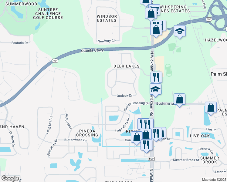 map of restaurants, bars, coffee shops, grocery stores, and more near 4883 Outlook Drive in Melbourne