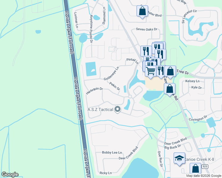 map of restaurants, bars, coffee shops, grocery stores, and more near 3513 Harlequin Drive in Saint Cloud