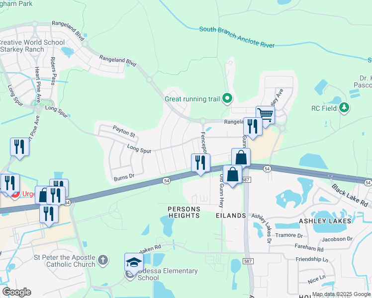 map of restaurants, bars, coffee shops, grocery stores, and more near 2534 Rail Spur in Odessa