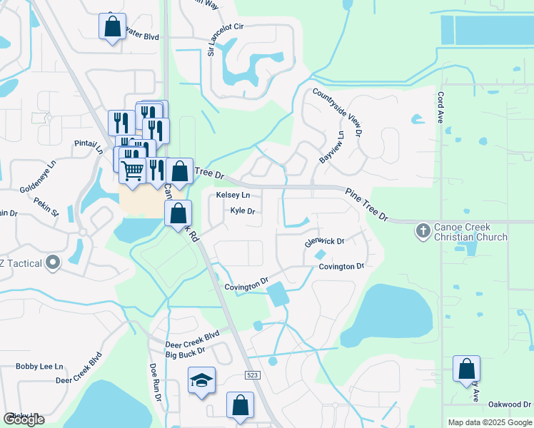 map of restaurants, bars, coffee shops, grocery stores, and more near 3317 Kaleigh Ct in St Cloud
