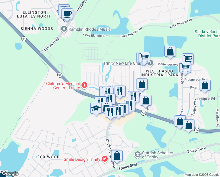 map of restaurants, bars, coffee shops, grocery stores, and more near 10817 Hayden Avenue in New Port Richey