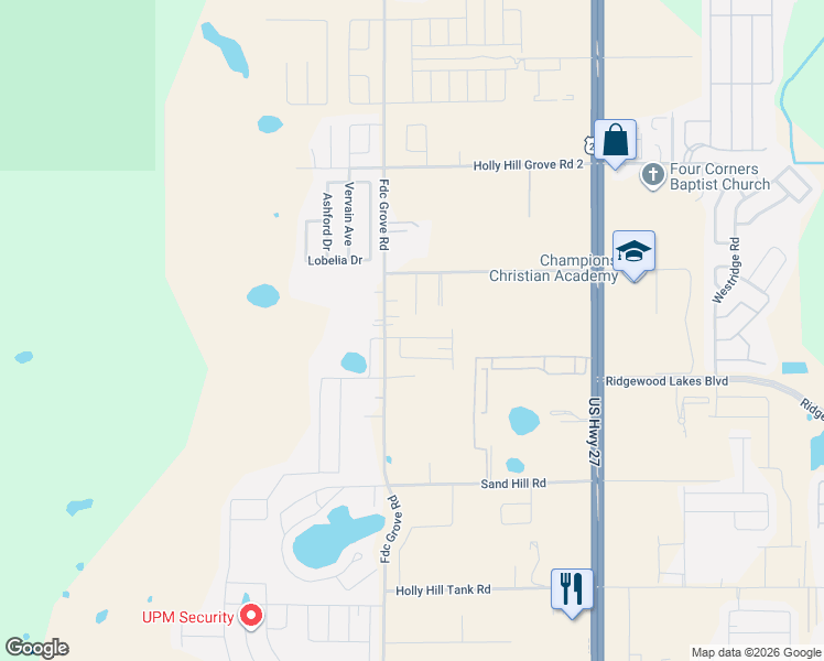 map of restaurants, bars, coffee shops, grocery stores, and more near 2713 Holly Hill Grove Road 1 in Davenport