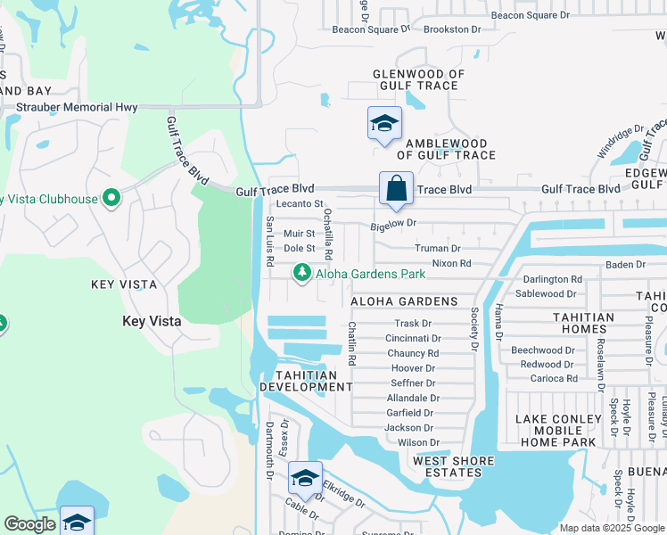 map of restaurants, bars, coffee shops, grocery stores, and more near 2516 Ochatilla Road in Holiday