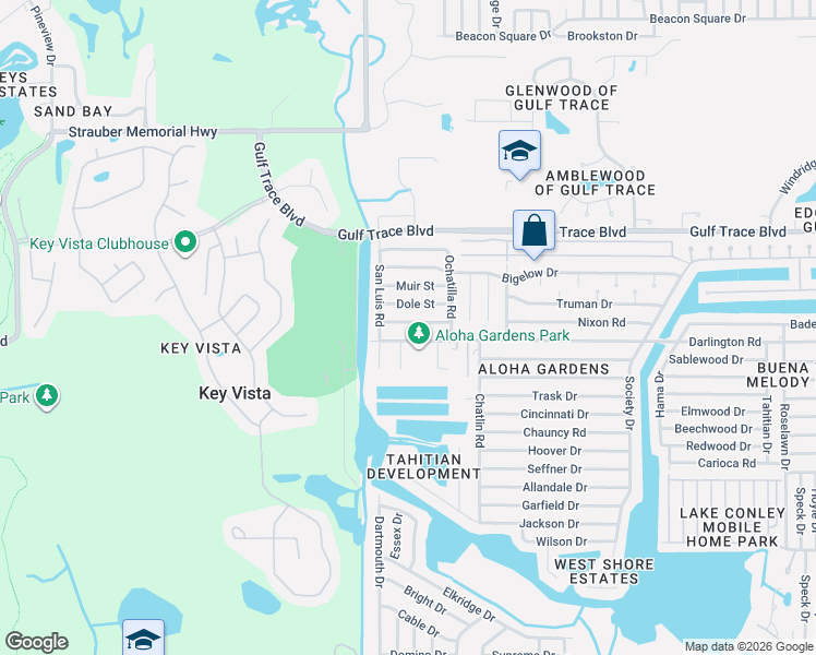 map of restaurants, bars, coffee shops, grocery stores, and more near 3112 Salton Street in Holiday