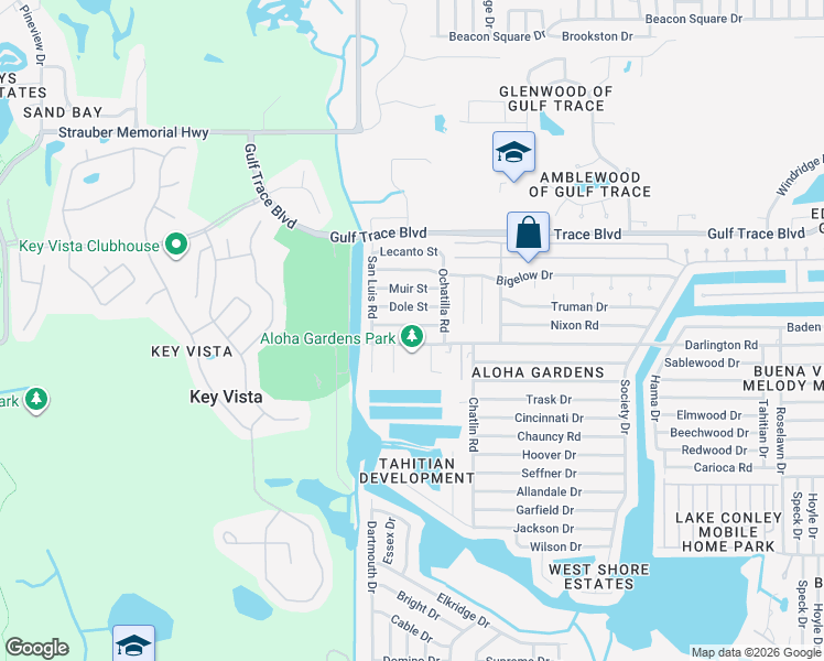 map of restaurants, bars, coffee shops, grocery stores, and more near 3112 Salton St in Holiday