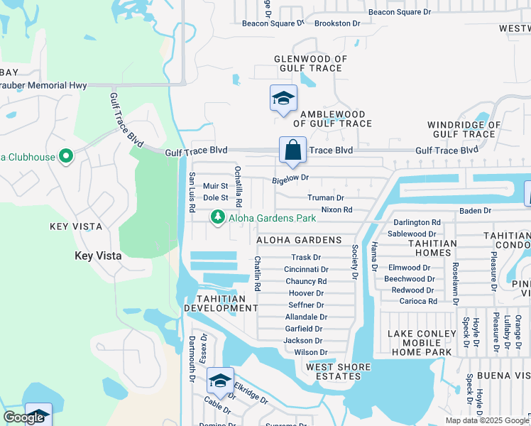 map of restaurants, bars, coffee shops, grocery stores, and more near 2520 Fentress Place in Holiday