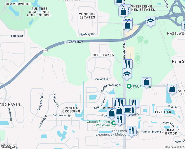 map of restaurants, bars, coffee shops, grocery stores, and more near 4873 Outlook Drive in Melbourne